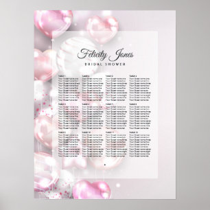 Poster Plan de table avec ballons rose et or rose