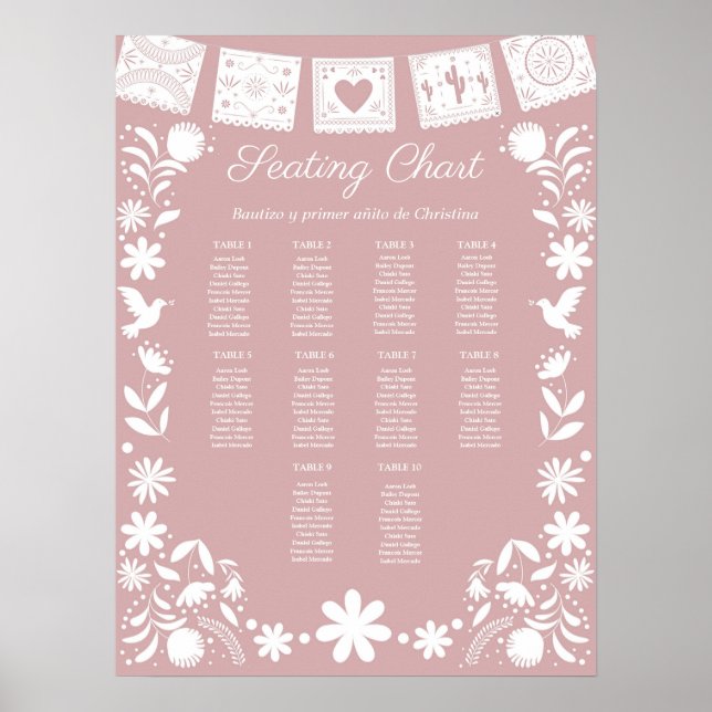 Poster Plan de table BAUTIZO Rose Cielito Lindo (Devant)