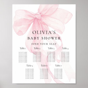 Poster Plan de table de Baby Shower avec un nœud rose imp