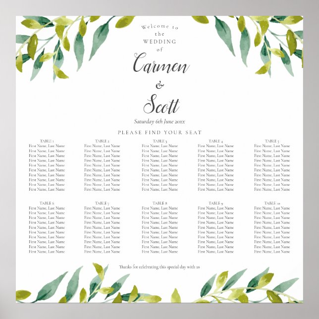Poster Plan de table de Jardin de Campagne Verdure (Devant)