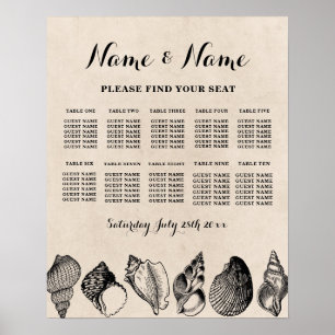 Poster Plan de table de mariage 10 Coquilles de mer Plan 
