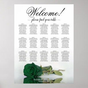 Poster Plan de table de mariage 15 tables Rose vert émera