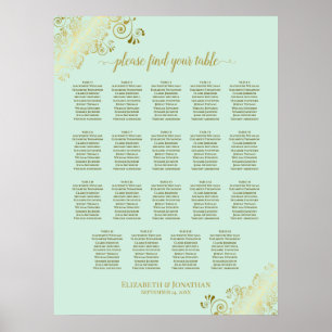 Poster Plan de table de mariage 19 tables vert menthe et 