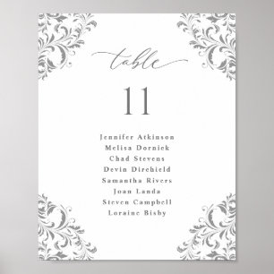Poster Plan de table de mariage 20x25 cm fioriture gris a