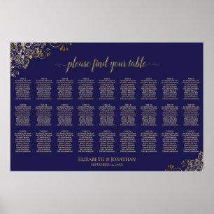 Poster Plan de table de mariage 27 tables Bleu Nuit & Or