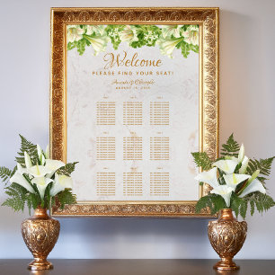 Poster Plan de table de mariage 9 tables Marbre Lys blanc