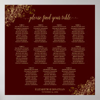 Plan de table de mariage à 11 tables Or et Auburn 