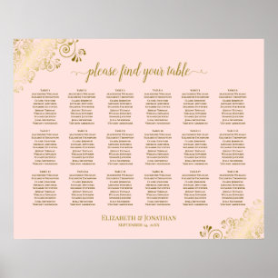 Poster Plan de table de mariage à 18 tables Rose poudré &