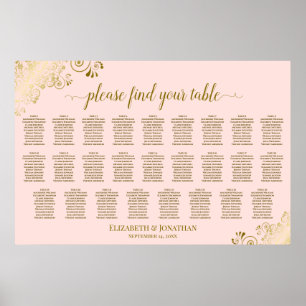Poster Plan de table de mariage à 26 tables Rose poudré &