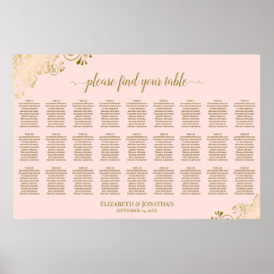 Poster Plan de table de mariage à 27 tables Rose poudré &