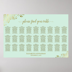 Poster Plan de table de mariage à 27 tables Vert Menthe &