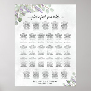 Poster Plan de table de mariage à 28 tables Eucalyptus La
