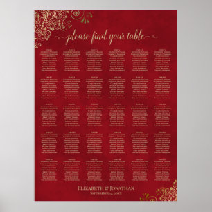 Poster Plan de table de mariage à 30 tables Rouge cramois