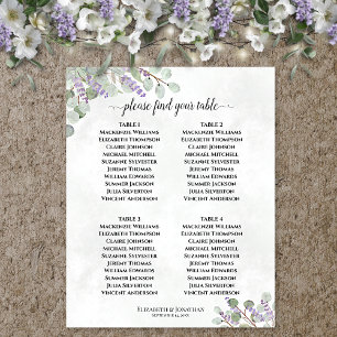 Poster Plan de table de mariage à 4 tables Lavande Eucaly
