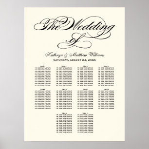 Poster Plan de table de mariage à calligraphie noire élég