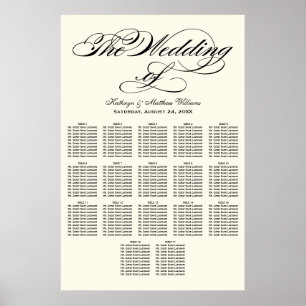 Poster Plan de table de mariage à calligraphie noire élég