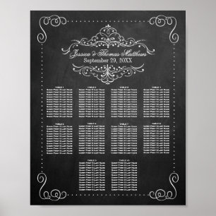 Poster Plan de table de mariage à craie Orné avec fioritu