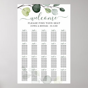 Poster Plan de table de mariage à la verdure d'eucalyptus