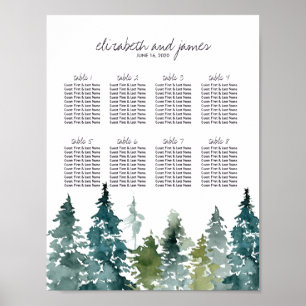 Poster Plan de table de mariage à l'aquarelle minimaliste