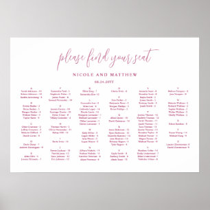 Poster Plan de table de mariage alphabétique blanc chic r