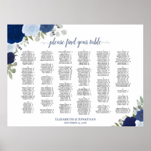 Poster Plan de table de mariage alphabetique Blue Boho Ro