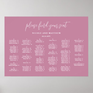 Poster Plan de table de mariage alphabétique rose élégant