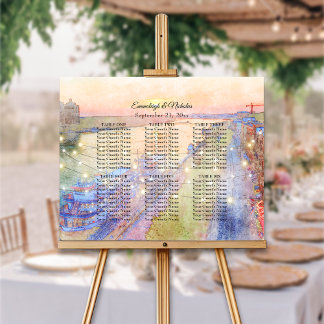 Poster Plan de table de mariage au coucher du soleil sur