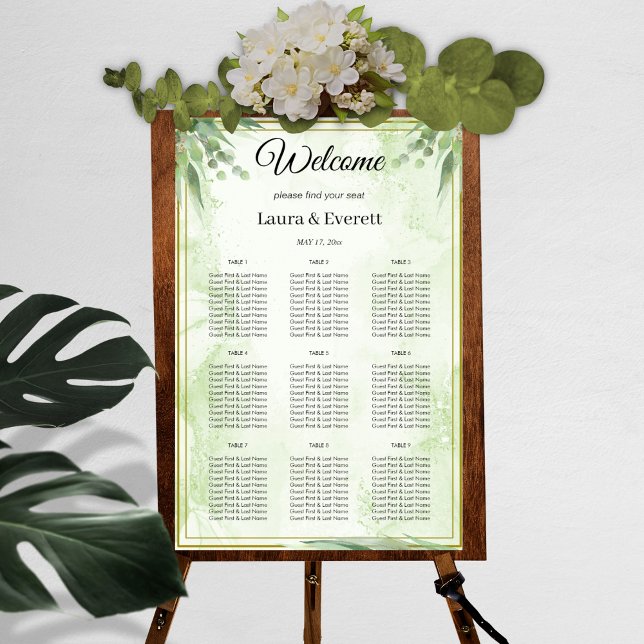 Poster Plan de table de mariage au feuillage vert d'eucal (Créateur téléchargé)