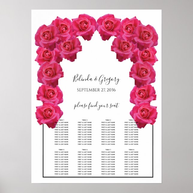 Poster Plan de table de mariage aux roses roses rustiques (Devant)