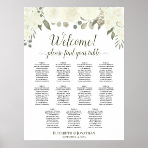 Poster Plan de table de mariage avec 11 tables de roses b