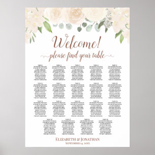 Poster Plan de table de mariage avec 19 roses peach blush