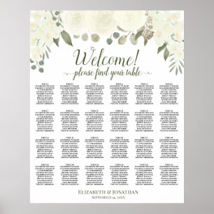 Poster Plan de table de mariage avec 24 tables et  Roses 