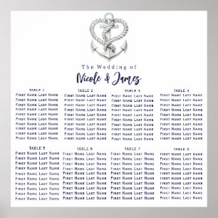 Poster Plan de table de mariage avec corde et ancre de cœ