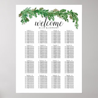 Poster Plan de table de mariage avec guirlande de verdure