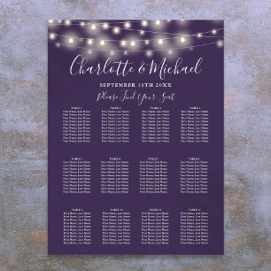 Poster Plan de table de mariage avec guirlandes violettes