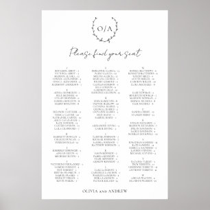 Poster Plan de table de mariage avec monogramme en forme