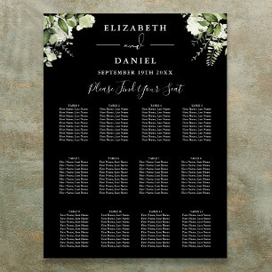 Poster Plan de table de mariage avec verdure noir et blan