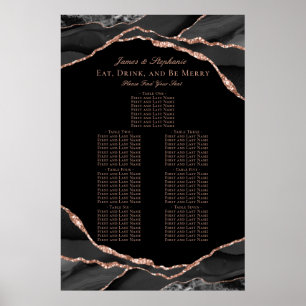 Poster Plan de table de mariage Black Rose Gold Agate