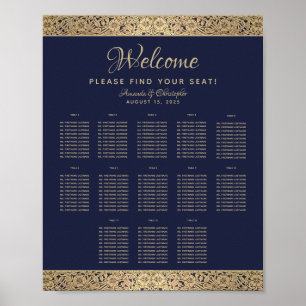 Poster Plan de table de mariage bleu marine or rose 13 ta