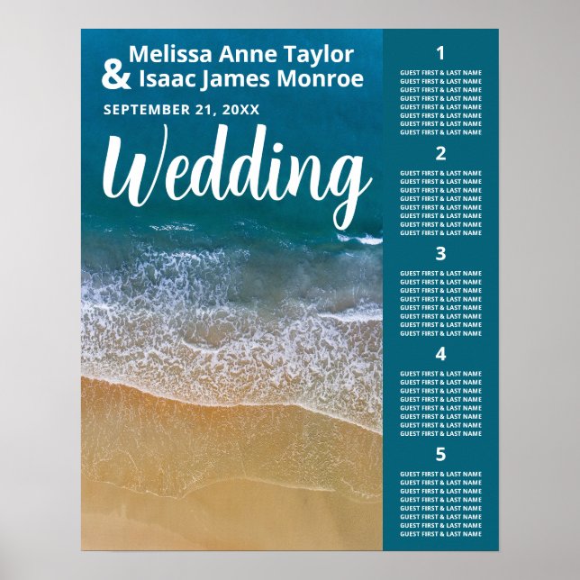 Poster Plan de table de mariage Blue Sea Beach (Devant)