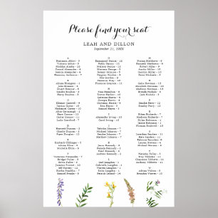 Poster Plan de table de mariage bohème floral à fleurs sa