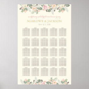 Poster Plan de table de mariage bohème rose ivoire et or