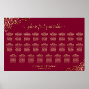 Poster Plan de table de mariage bordeaux et or pour 26 ta