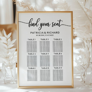 Poster Plan de table de mariage calligraphie élégante