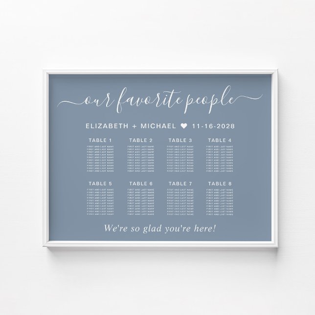 Poster Plan de table de mariage Chic 8 Table Bleu Poussié (Créateur téléchargé)