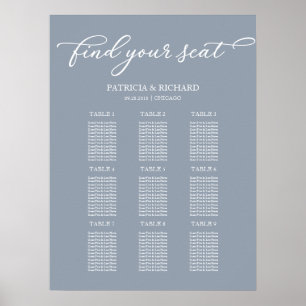Poster Plan de table de mariage chic bleu poussiéreux 9 t