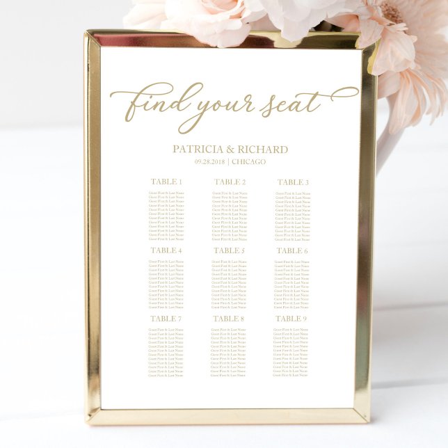 Poster Plan de table de mariage chic écriture or (Créateur téléchargé)