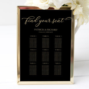 Poster Plan de table de mariage chic or noir 9 tables