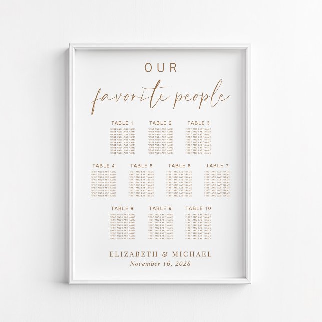 Poster Plan de table de mariage chic or script 10 tables (Créateur téléchargé)