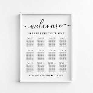 Poster Plan de table de mariage chic pour 12 tables